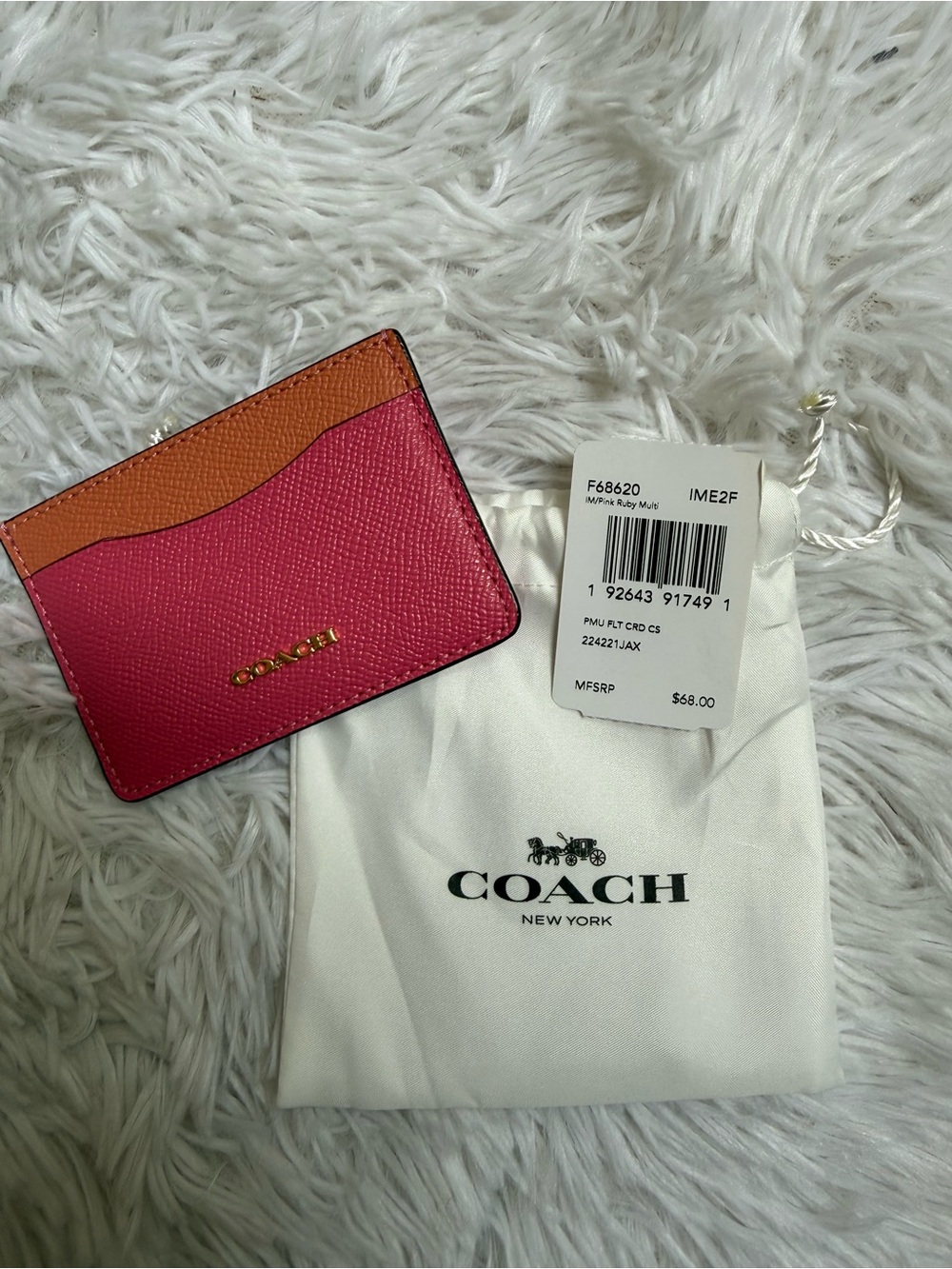 NWT Coach Colorblock Slim Card Case - Pink & Orange